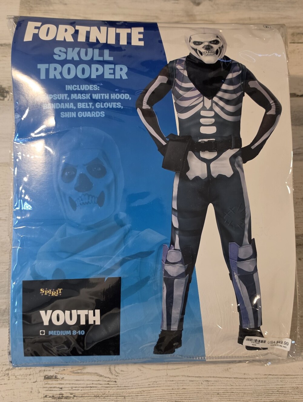 Fortnite Skull Trooper Youth Medium 8-10 Costume Spirit Halloween Complete Set